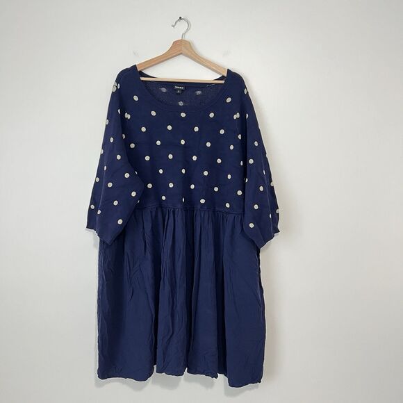 Torrid Polka Dot Babydoll Sweater Mini Dress Plus Size 6X Navy Blue Gold - Picture 2 of 10